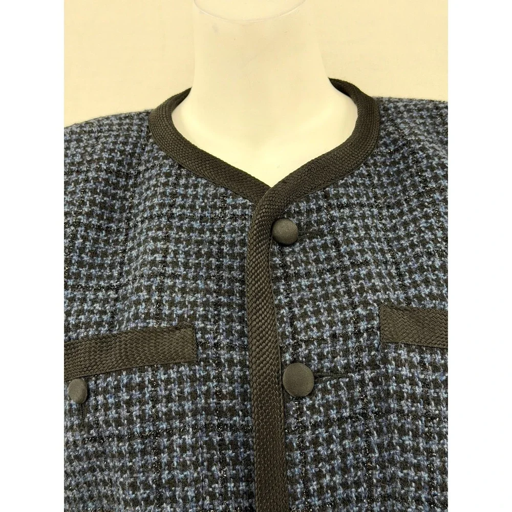 Vintage Lizwear Liz Claiborne Blazer Womens 12 Blue Black‎ Wool Tweed Academia